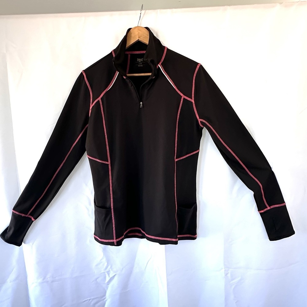 Everlast Black Pink Activewear Top Size L Women's 1/4 Zip Long Sleeve Thumbholes - Picture 4 of 12
